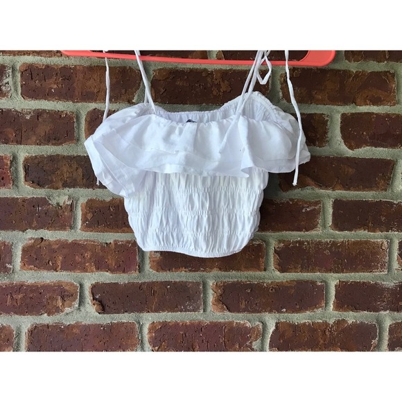 Zara white ruffle spaghetti strap off shoulder ‎ crop Tank small - Picture 2 of 4